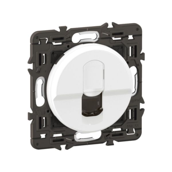 Prise RJ45 téléphone et informatique catégorie6 FTP Céliane - Blanc avec support, à équiper d'une plaque