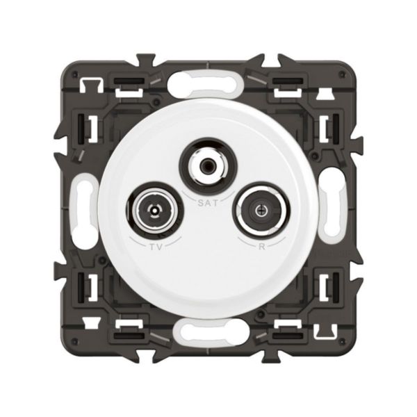 Prise TV R-SAT compatible DAB+ Céliane - Blanc avec support, à équiper d'une plaque