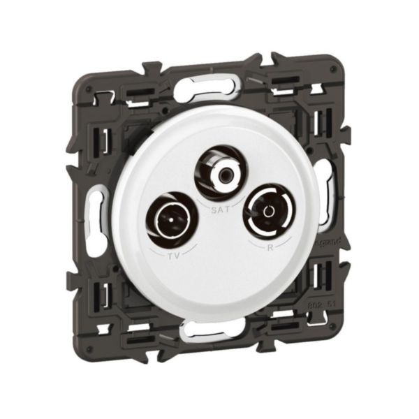 Prise TV R-SAT compatible DAB+ Céliane - Blanc avec support, à équiper d'une plaque