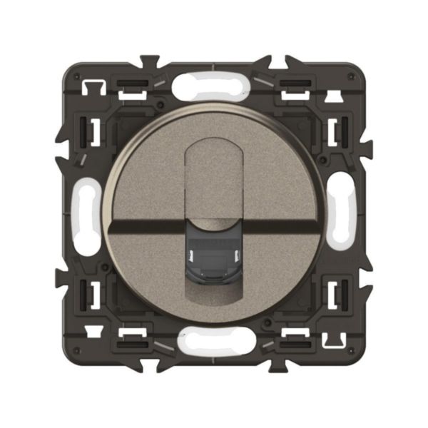 Prise RJ45 blindée multimédia catégorie6 STP télévision, téléphone, informatique Céliane- Titanium avec support à équiper d'une plaque