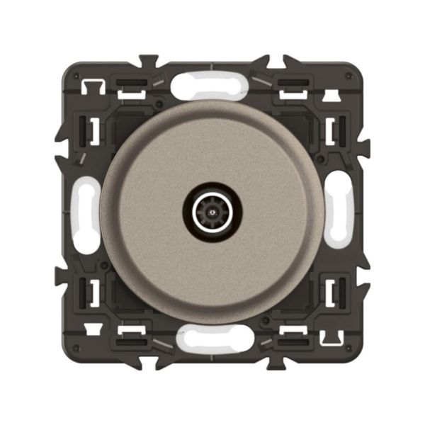 Prise TV simple mâle Céliane - Titanium avec support, à équiper d'une plaque