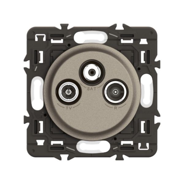 Prise TV R-SAT compatible DAB+ Céliane - Titanium avec support, à équiper d'une plaque