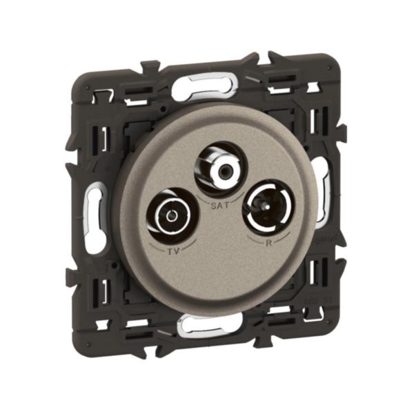 Prise TV R-SAT compatible DAB+ Céliane - Titanium avec support, à équiper d'une plaque