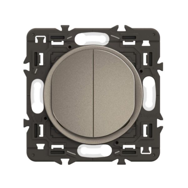 Double poussoir 6A Céliane - Titanium avec support, à équiper d'une plaque