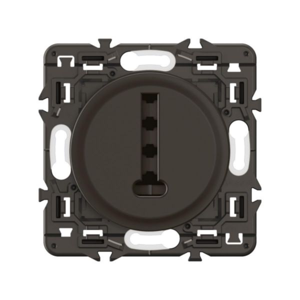 Prise téléphone Céliane 8 contacts en T - Noir avec support, à équiper d'une plaque