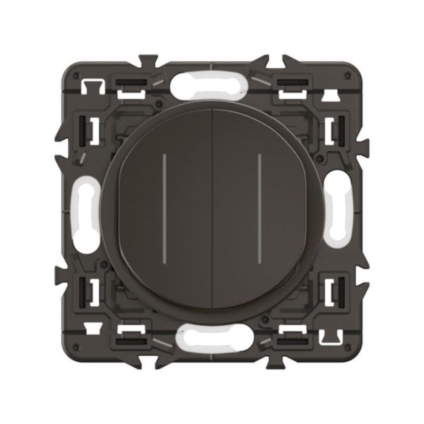 Double interrupteur ou va-et-vient témoin 10A (voyant fourni) Céliane - Noir avec support, à équiper d'une plaque