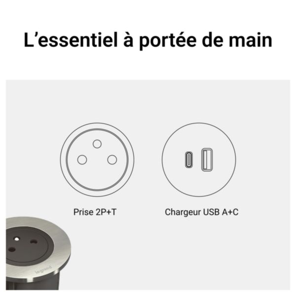 Incara Disq 60 équipée d'1 prise 2P+T Surface livré avec cordon de 2m équipé d'une fiche 2P+T - blanc Ø60mm