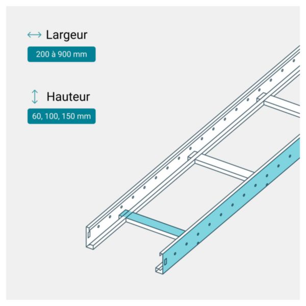 Échelle à câbles avec renforts alternés EAC GLO4 version medium - hauteur 100mm, largeur 400mm et longueur 6m - finition GS
