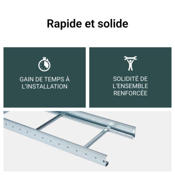Échelle à câbles avec renforts alternés EAC GLO4 version medium - hauteur 100mm, largeur 400mm et longueur 6m - finition GS
