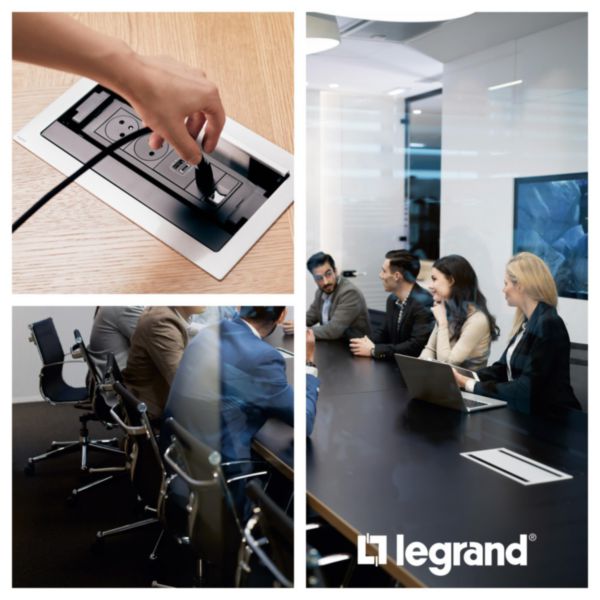 Incara Flip-up équipé de 2 prises 2P+T Surface, 1 chargeur USB Type-A+Type-C, RJ45 , HDMI et cordon - 8 modules métal