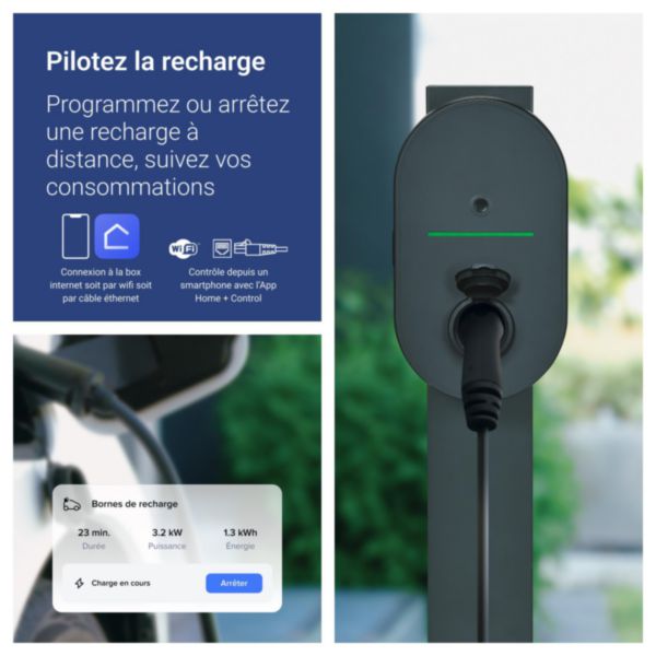 Borne de recharge Green'up Home triphasée AC 22kW - Mode 3 - avec disjoncteur diff. et déclencheur à émission