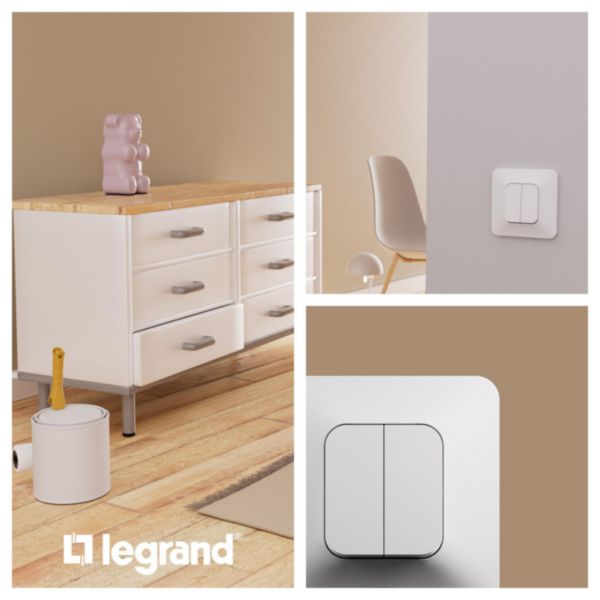Double poussoir Neptune 6A - Bornes automatiques - Finition blanche