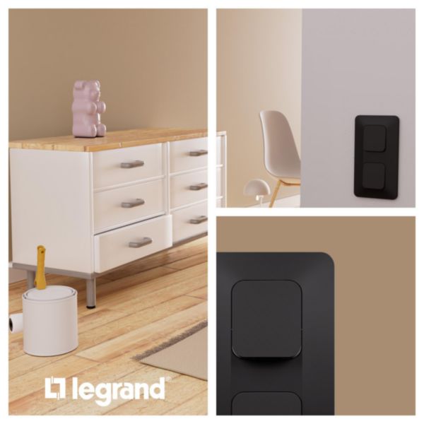Double interrupteur ou va-et-vient Neptune 10A Vertical Bornes automatiques- Finition Noire