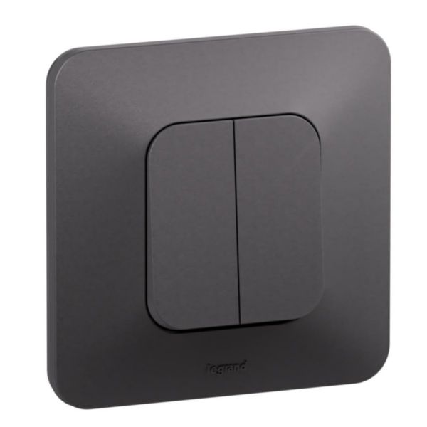 Interrupteur ou va-et-vient + poussoir Neptune Bornes automatiques - Finition Noire