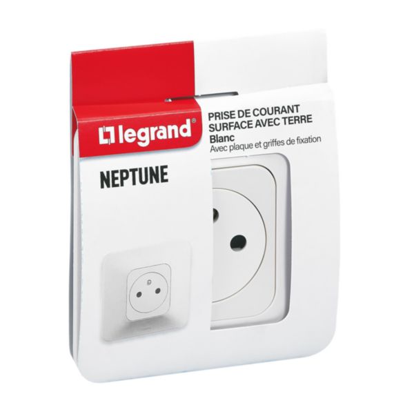 Prise de courant avec terre 2P+T Surface Neptune 16A Bornes automatiques - Finition blanche