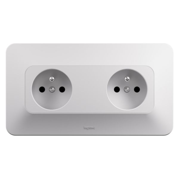 Double prise de courant avec terre horizontale Neptune 16A Bornes automatiques- Finition blanche