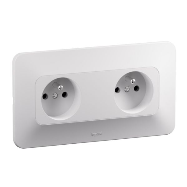 Double prise de courant avec terre horizontale Neptune 16A Bornes automatiques- Finition blanche