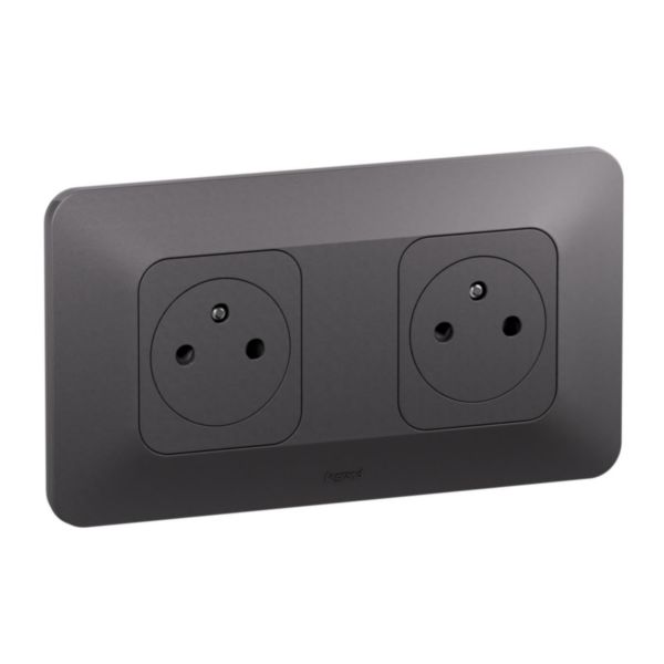 Double prise de courant avec terre Surface hori. Neptune 16A Bornes automatiques- Finition Noire