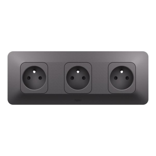 Triple prise de courant avec terre Surface hori. Neptune 16A Bornes automatiques- Finition Noire