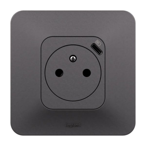 Prise de courant avec chargeur USB Type-C 7,5W Neptune complet - Finition Noire