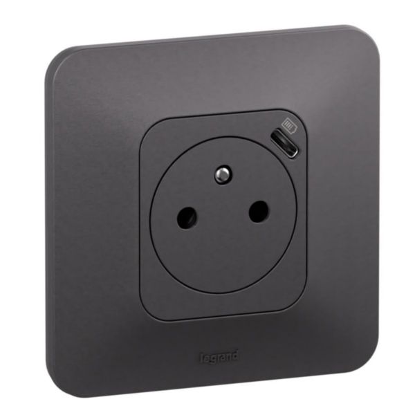 Prise de courant avec chargeur USB Type-C 7,5W Neptune complet - Finition Noire