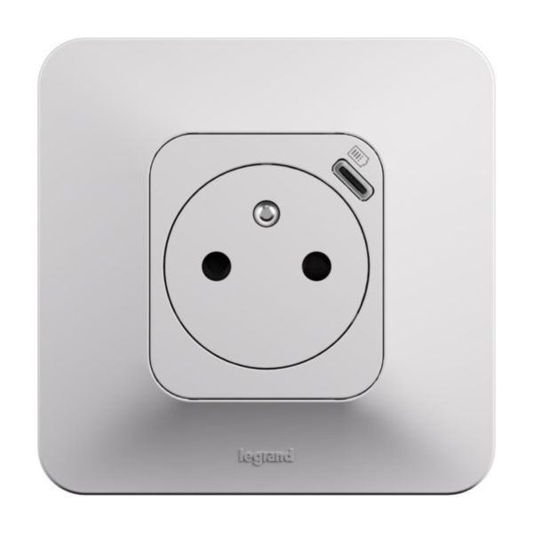 Prise de courant avec chargeur USB Type-C 7,5W Neptune complet - Finition blanche