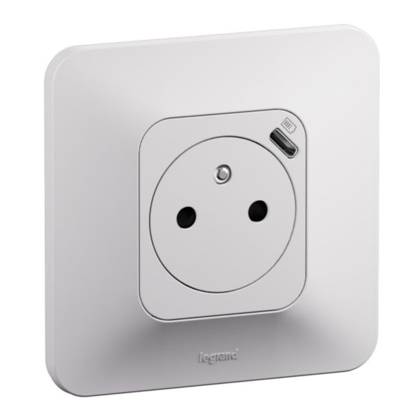 Prise de courant avec chargeur USB Type-C 7,5W Neptune complet - Finition blanche