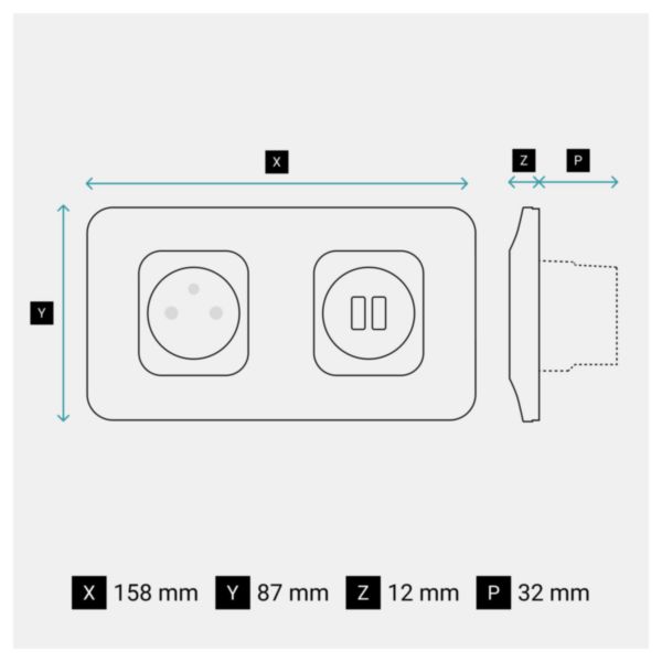 Prise de courant 2P+T + double prise USB Type A+C 15W Bornes automatiques- Finition blanche