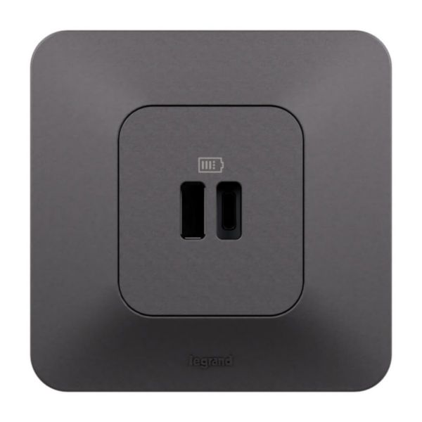 Prise double USB Neptune Type-A+C 3A 15W Bornes automatiques - Finition Noire
