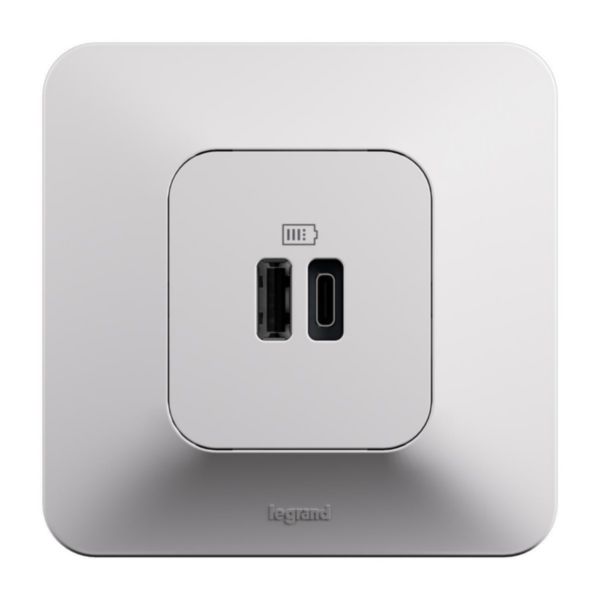 Prise double USB Neptune Type-A+C 3A 15W Bornes automatiques - Finition blanche