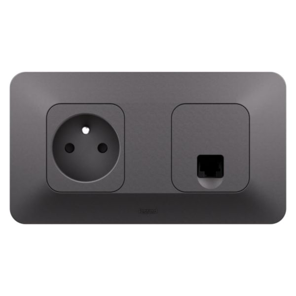 Prise de courant 2P+T + prise RJ45 catégorie 6 FTP Neptune Bornes automatiques- Finition Noire