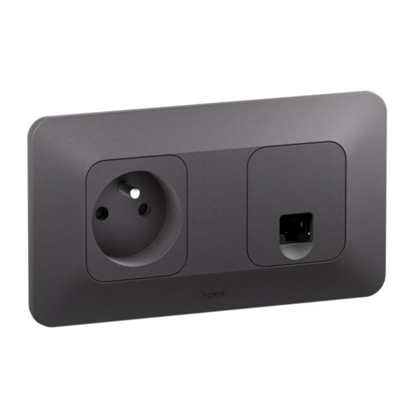 Prise de courant 2P+T + prise RJ45 catégorie 6 FTP Neptune Bornes automatiques- Finition Noire