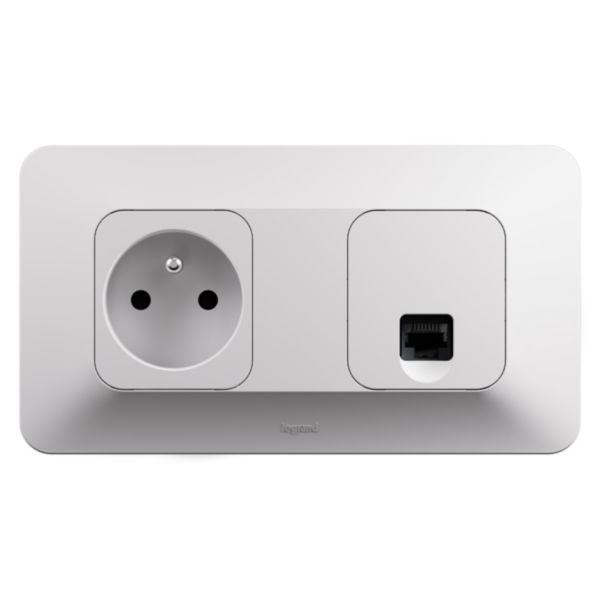 Prise de courant 2P+T + prise RJ45 catégorie 6 FTP Neptune Bornes automatiques- Finition blanche