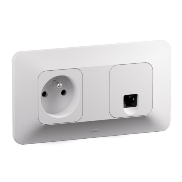 Prise de courant 2P+T + prise RJ45 catégorie 6 FTP Neptune Bornes automatiques- Finition blanche