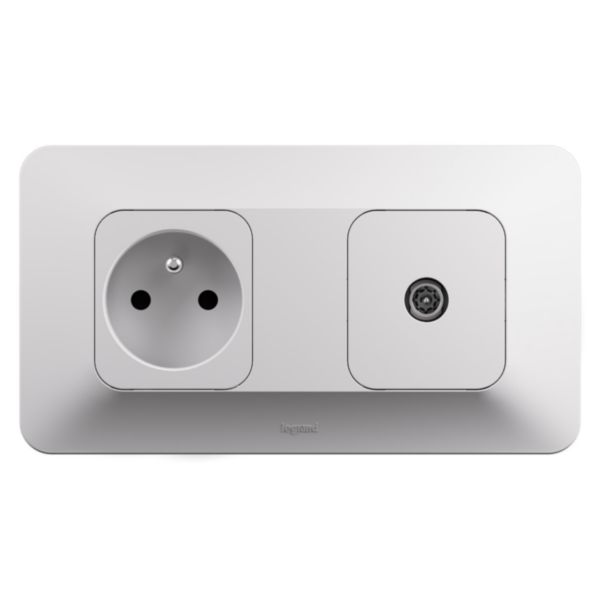 Prise de courant 2P+T + prise télévision Neptune horizontal Bornes automatiques- Finition blanche