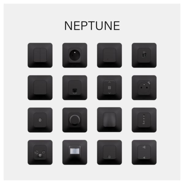 Double prise de courant avec terre 2P+T 1 poste Neptune 16A Bornes à vis - Finition Noire