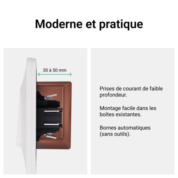 Double prise de courant avec terre 2P+T 1 poste Neptune 16A Bornes à vis - Finition Noire