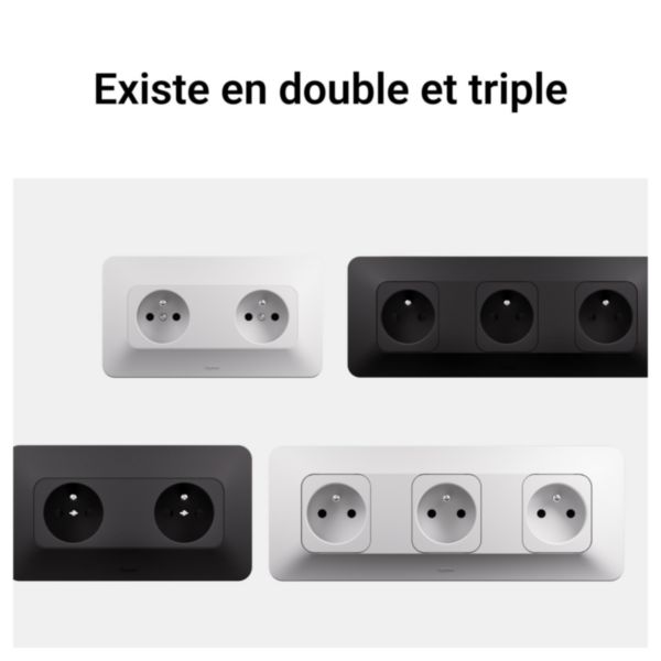Double prise de courant avec terre 2P+T 1 poste Neptune 16A Bornes à vis - Finition Noire
