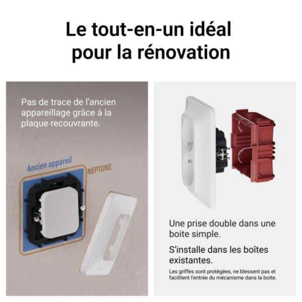 Double prise de courant avec terre 2P+T 1 poste Neptune 16A Bornes à vis - Finition Noire