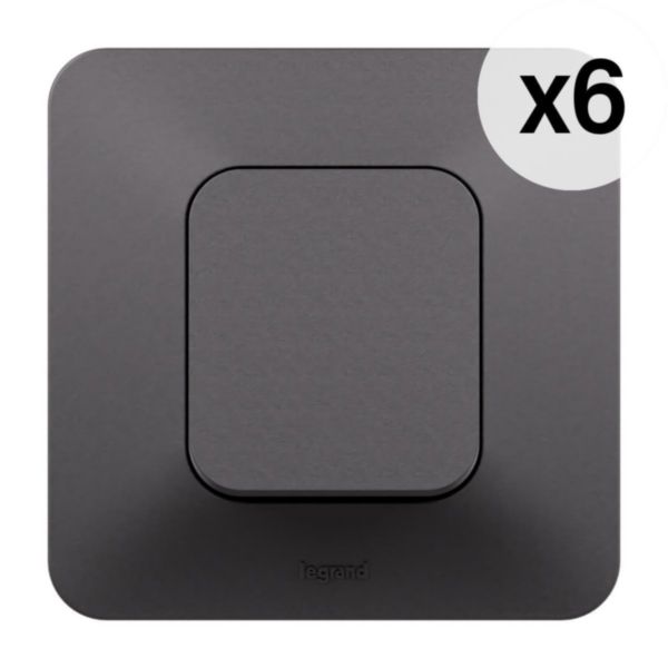 Lot de 6 interrupteurs ou va-et-vient Neptune 10A - Finition Noire