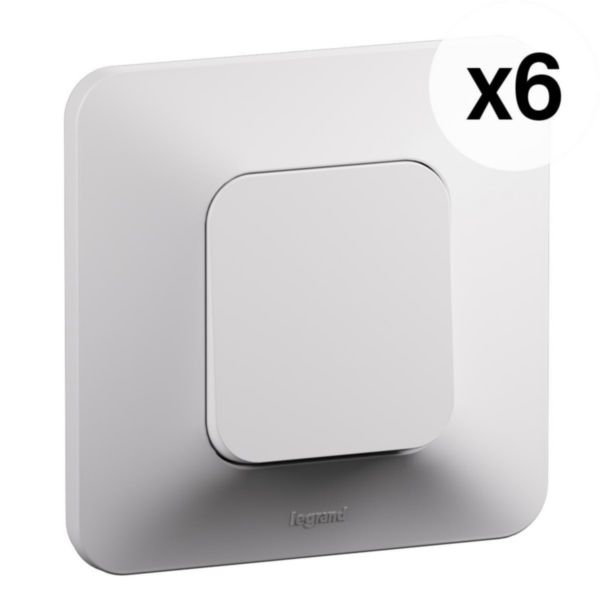 Lot de 6 interrupteurs ou va-et-vient Neptune 10A - Finition blanche