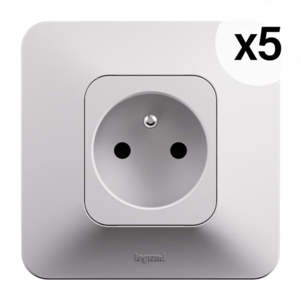 Lot de 5 prises de courant avec terre 2P+T Neptune 16A Bornes automatiques- Finition blanche