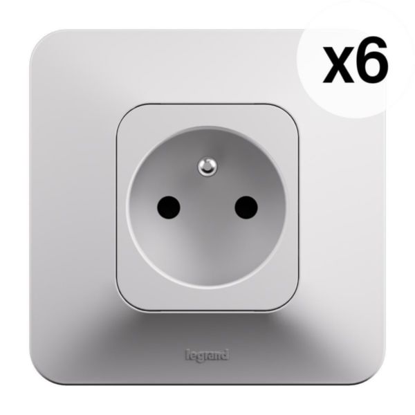 Lot de 6 prises de courant avec terre 2P+T Neptune 16A Bornes automatiques- Finition blanche