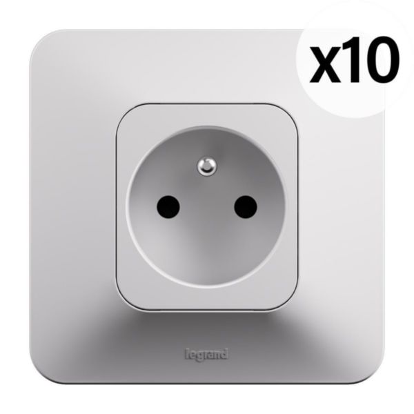 Lot de 10 prises de courant avec terre 2P+T Neptune 16A Bornes automatiques- Finition blanche