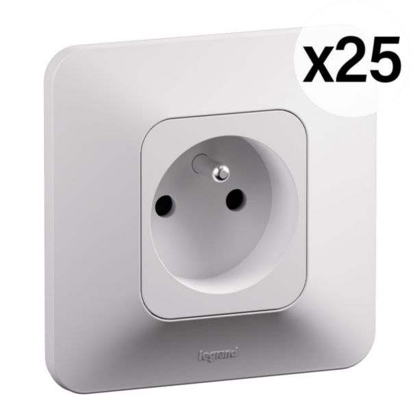 Lot de 25 prises de courant avec terre 2P+T Neptune 16A Bornes automatiques- Finition blanche
