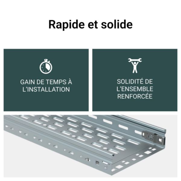 Chemin de câbles tôle pleine avec bord sécurité P31 Mâle/Femelle - hauteur 100mm, largeur 300mm et longueur 3m - finition GC