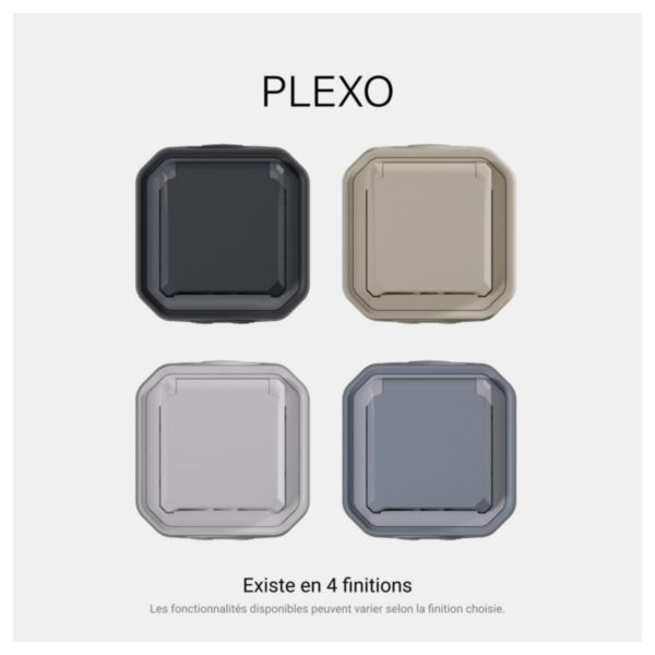 Prise informatique RJ45 catégorie 6 FTP étanche à volet Plexo IP55 avec enjoliveur finition gris