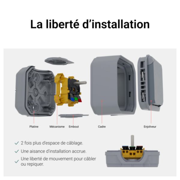 Interrupteur bipolaire étanche Plexo 10AX 250V IP55 IK08 avec enjoliveur gris