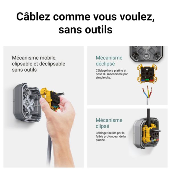 Interrupteur bipolaire étanche Plexo 10AX 250V IP55 IK08 avec enjoliveur gris