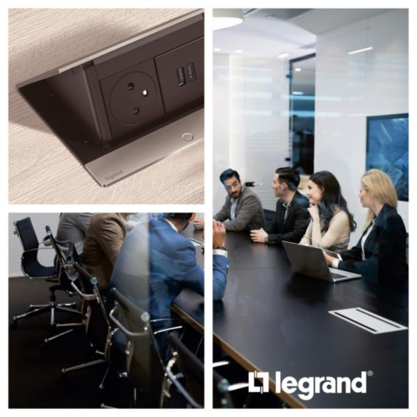 Incara Pop Up équipé de 2 prises 2P+T Surface et 2 chargeurs USB Type-A+Type-C 15W avec cordon - 2x4 modules Alu brossé